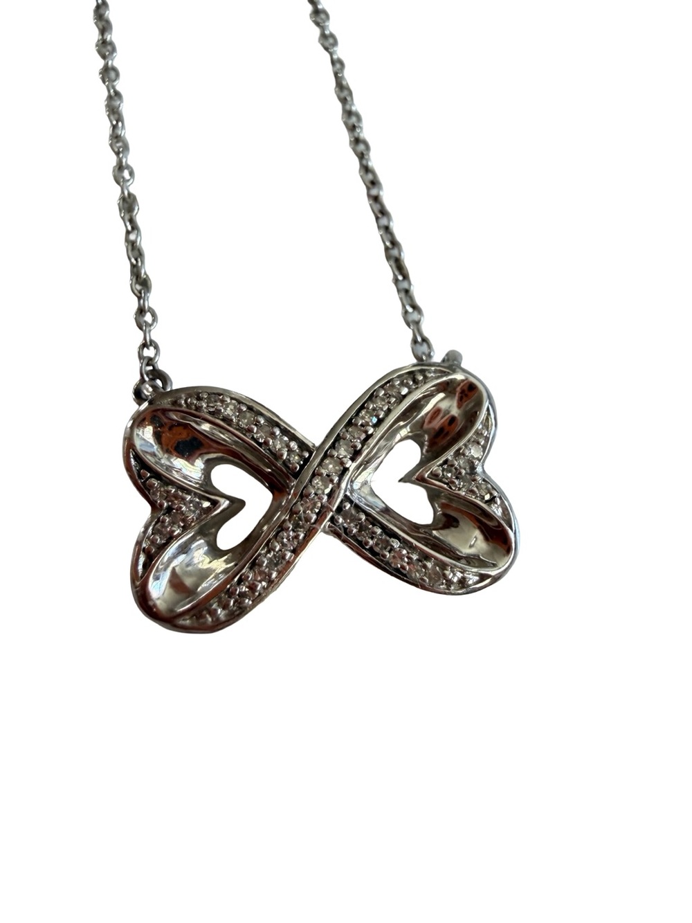 .925 Sterling Silver Infinity Diamonds Heart Necklace NDI Maker